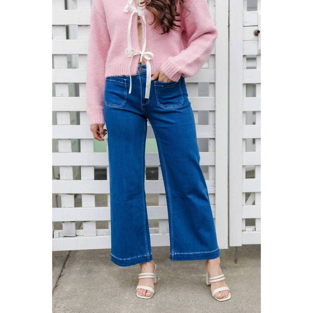 NEW MICA DENIM high horse wide leg jeans in broncos navy